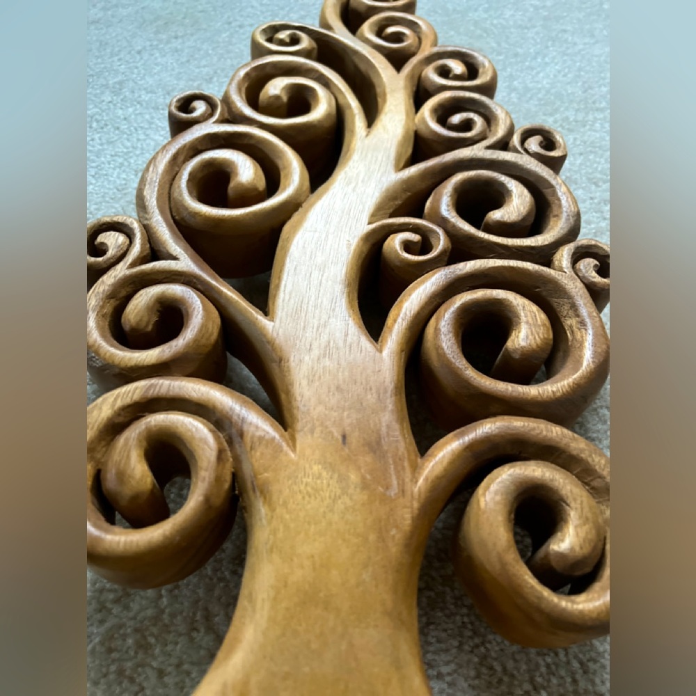 Solid wood tree of life statue yoga